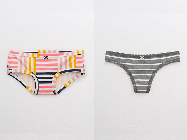 Aerie brand underwear. one is a cheeky striped boy short style. the other is a bikini gray striped style. Great deals on these item for Aerie Black Friday
