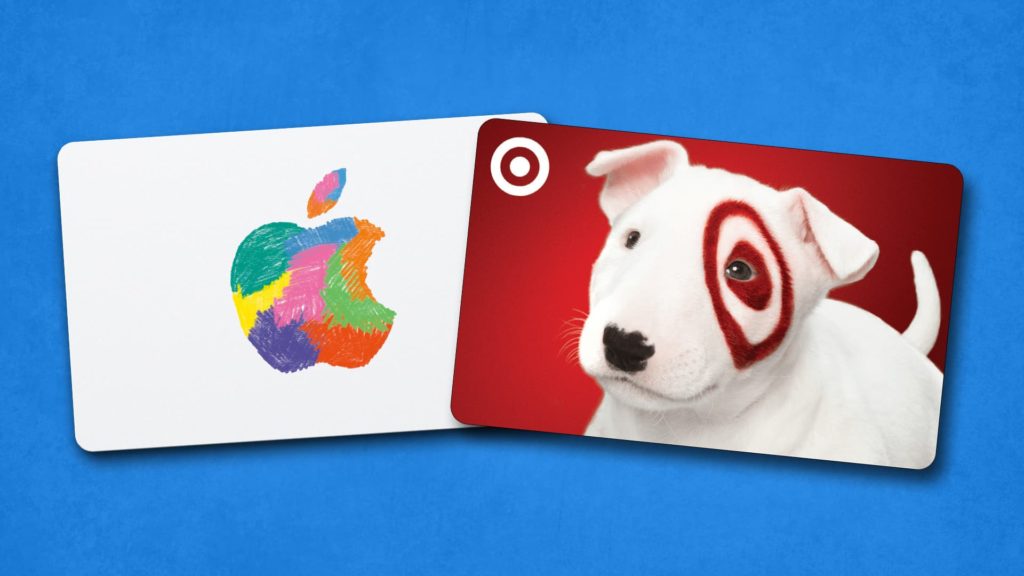 apple and target giftcards on blue background