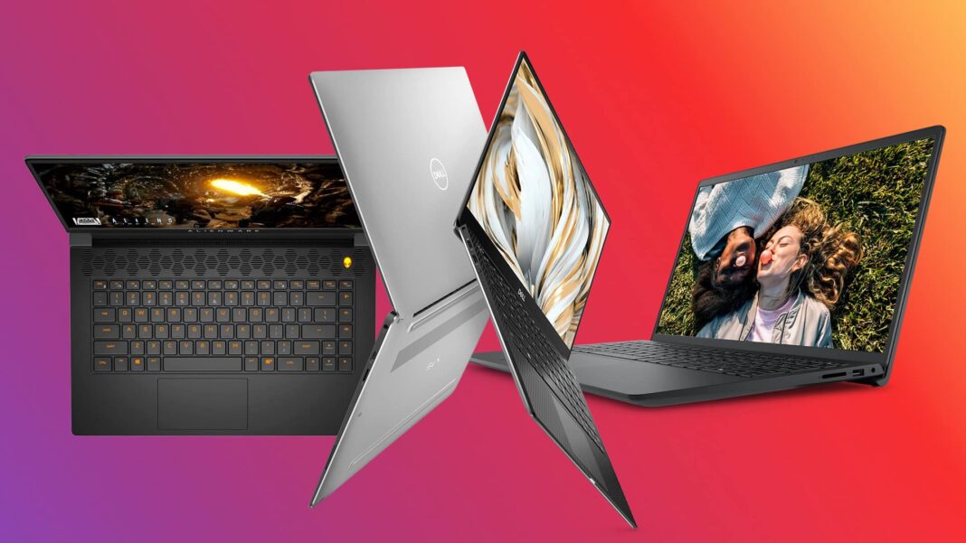 laptops floating on colorful background promoting black friday laptop discounts