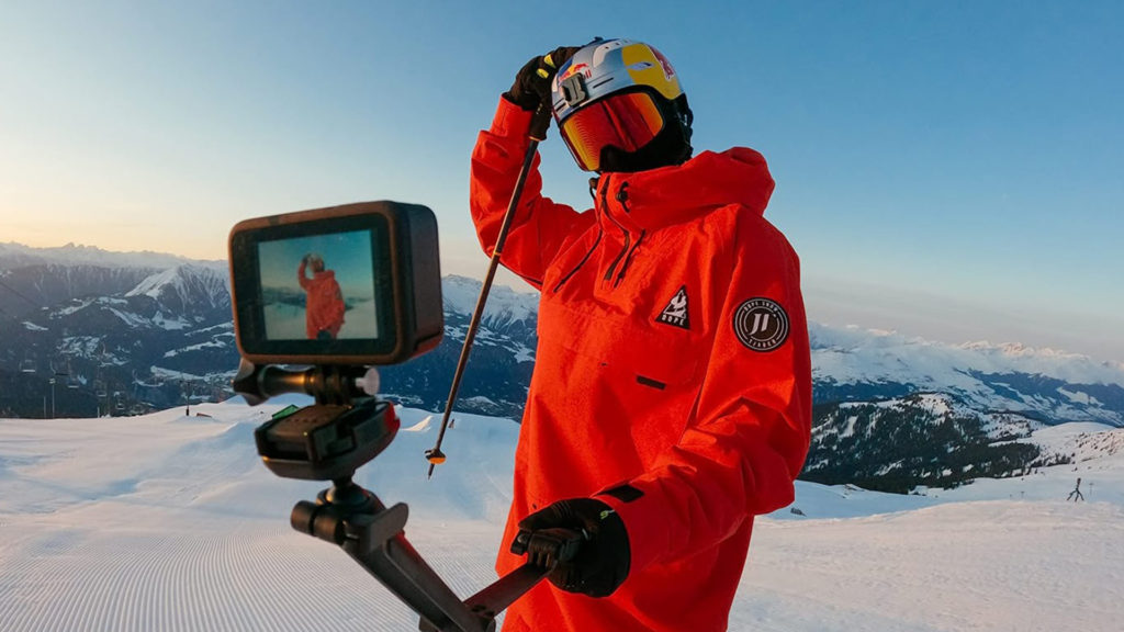 GoPro Hero 10 with skiier