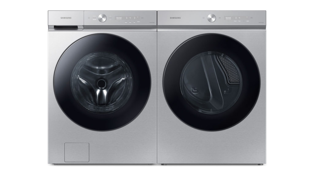 Bespoke Ultra Capacity Front Load Washer and Electric Dryer in Silver Steel