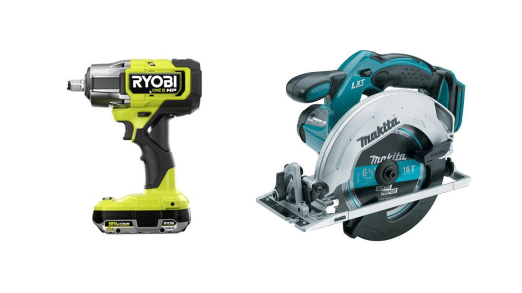 Ryobi ONE+ HP 18V Brushless Cordless 4-Mode 1/2 in. Impact Wrench (Tool Only) and Makita 18V LXT Lithium-Ion Cordless 6-1/2 in. Lightweight Circular Saw and General Purpose Blade (Tool-Only)